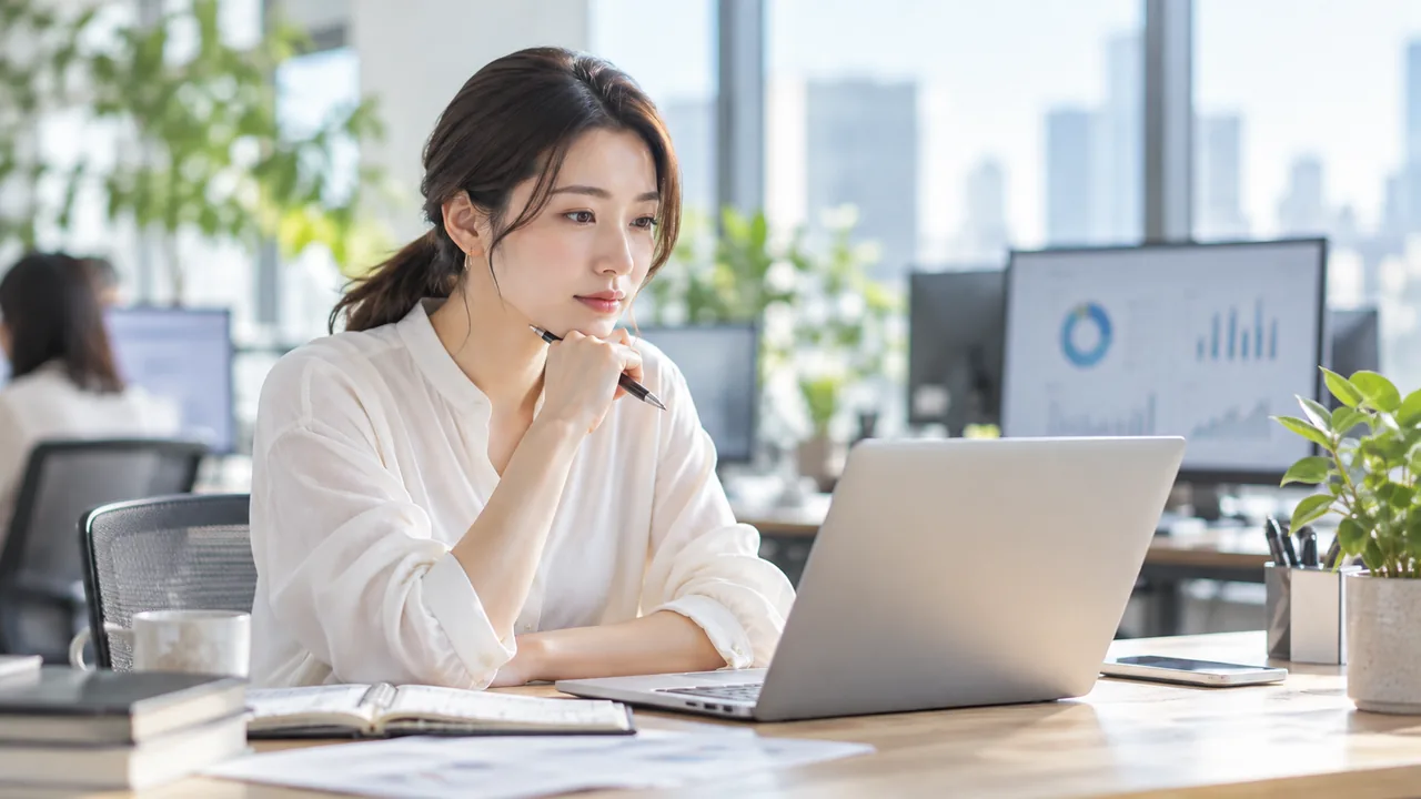 オフィスで情報を整理する女性